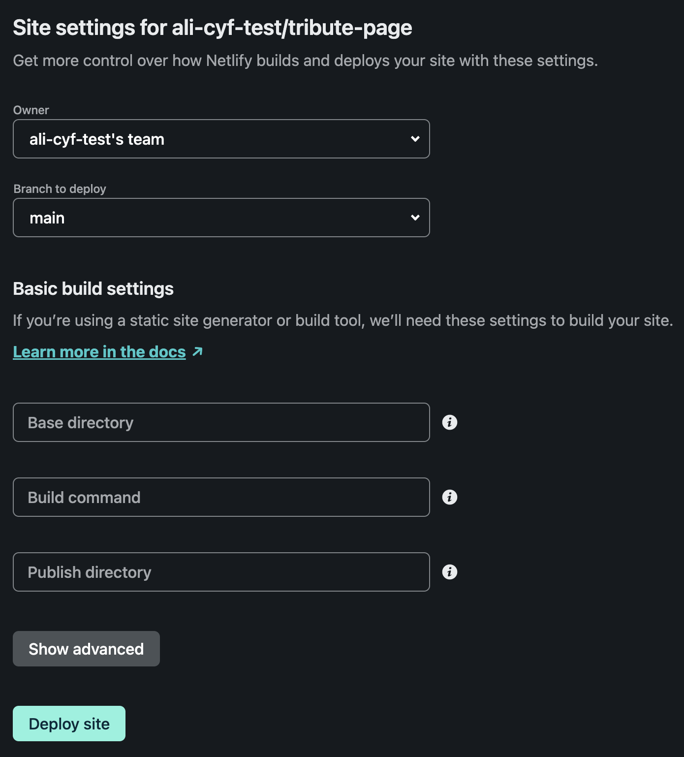 
        Choosing a branch to create your site from
      