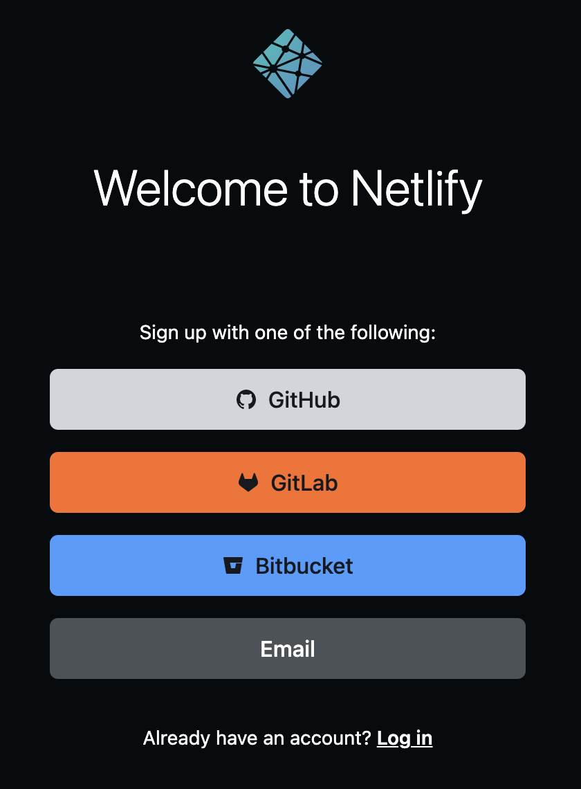 
        Netlify sign up page
      