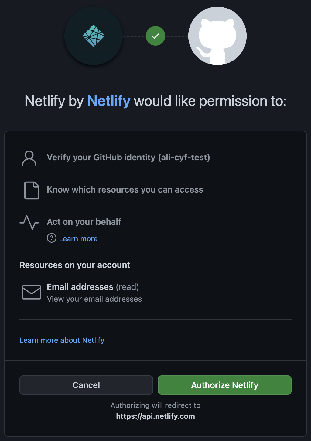 
        Granting further GitHub permissions to Netlify
      