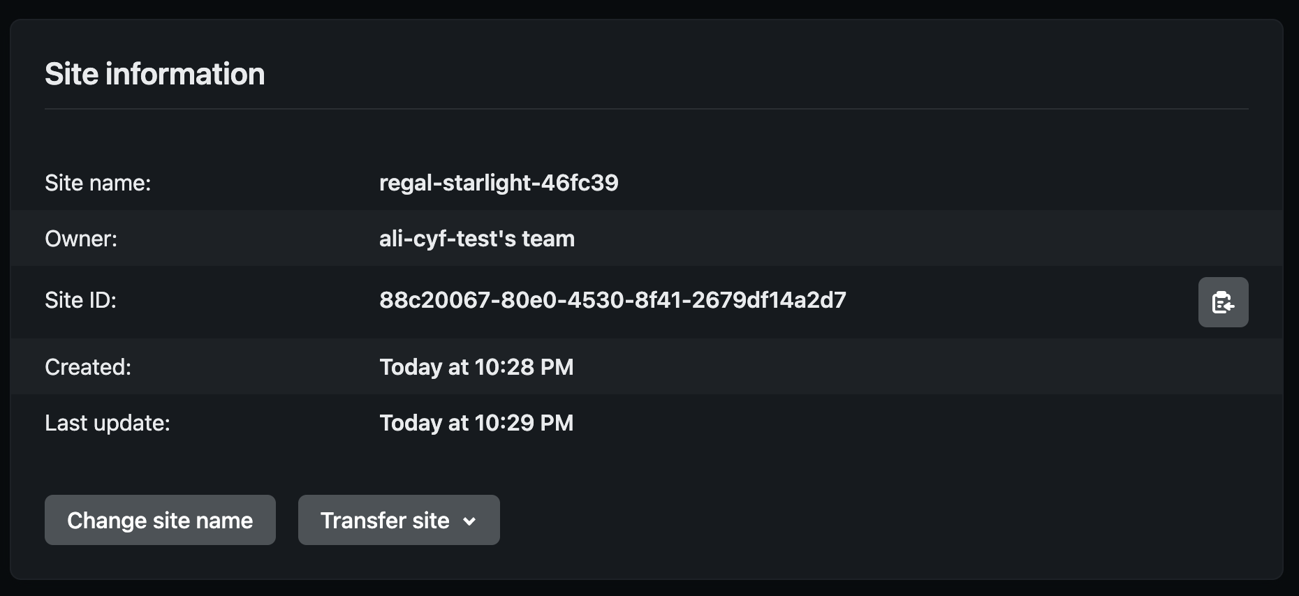 
        Site information in site settings
      