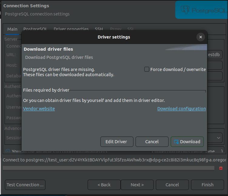 
        Downloading PostgreSQL drivers
      