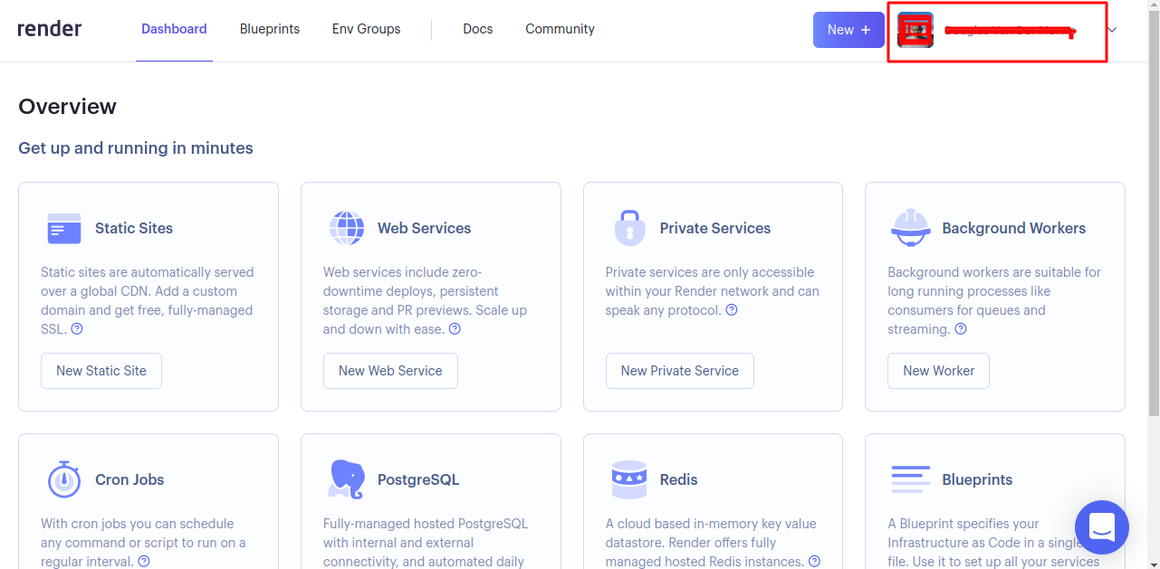 
        Sign up complete, now on the Render dashboard
      