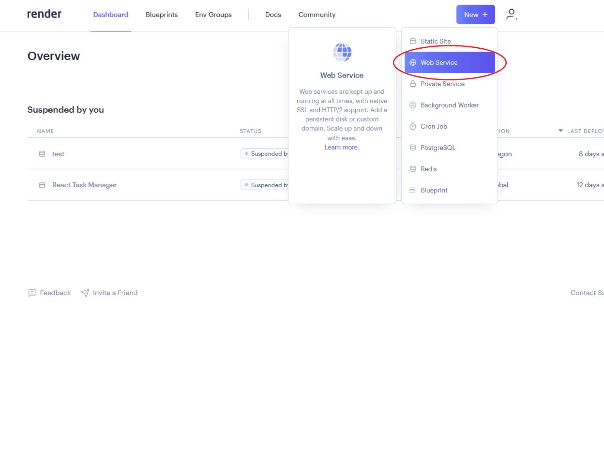 
        Select Web Service from the New + button dropdown
      